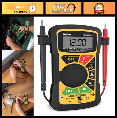Hands-Free Digital Multimeter, 3300 Counts, Auto Range, LCD Display, Black