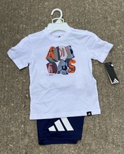 Adidas Toddler Sz 5 Boys 2pc Tee Shirt T Shorts Set Light Grey NWT Navy Blue
