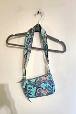 Vera Bradley Small Quilted Cotton Paisley Crossbody Zip Bag Turquoise, Pockets