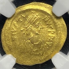 GOLD Justin II 565-578 AD, Roman Byzantine Empire AV Tremissis Rare Coin, NGC AU