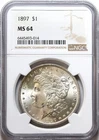 1897 $1 Morgan Silver Dollar NGC MS64 - Excellent Luster - Lightly Toned