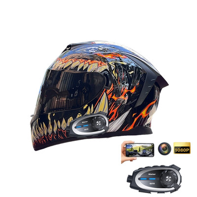 Full Face Motorcycle Helmet Bluetooth Intercom With Camera Recorder Motor Helmet