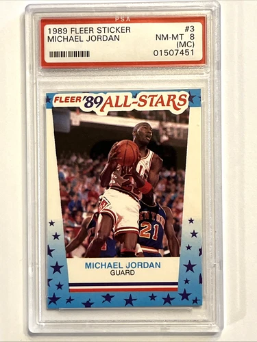 1989 Fleer Sticker MICHAEL JORDAN 89 All-Stars NBA Card #3 Rare NM-MINT PSA 8 MC