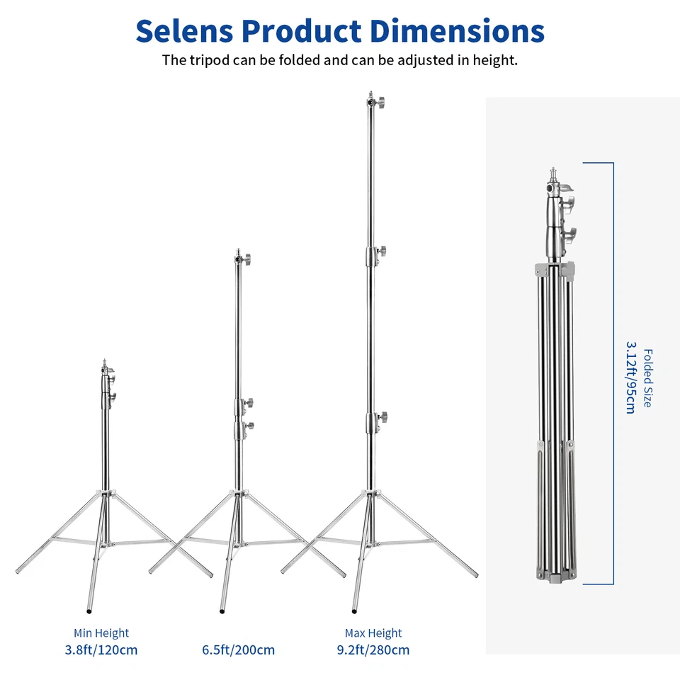 Trípode de soporte ligero de alta resistencia de 9,2 pies acero inoxidable amortiguado por resorte para softbox ligero Foto 2 de 4