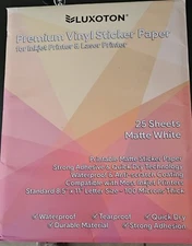 Luxoton Premium Vinyl Sticker Paper = Inkjet Printer  25 Matte Sheets 8.5 x 11