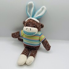 Dan Dee Sock Monkey Plush Easter Bunny Ears Blue Green Yellow Striped 10  