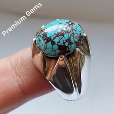 Mens Feroza Ring Natural Blue Turquoise Ring Sterling Silver 925 Handmade Firoza
