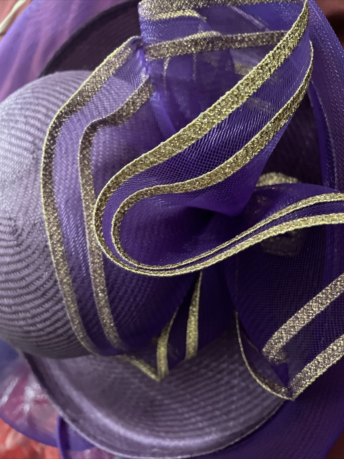 Vintage FANCY Purple/Gold CHURCH DERBY STRAW WEDD… - image 9