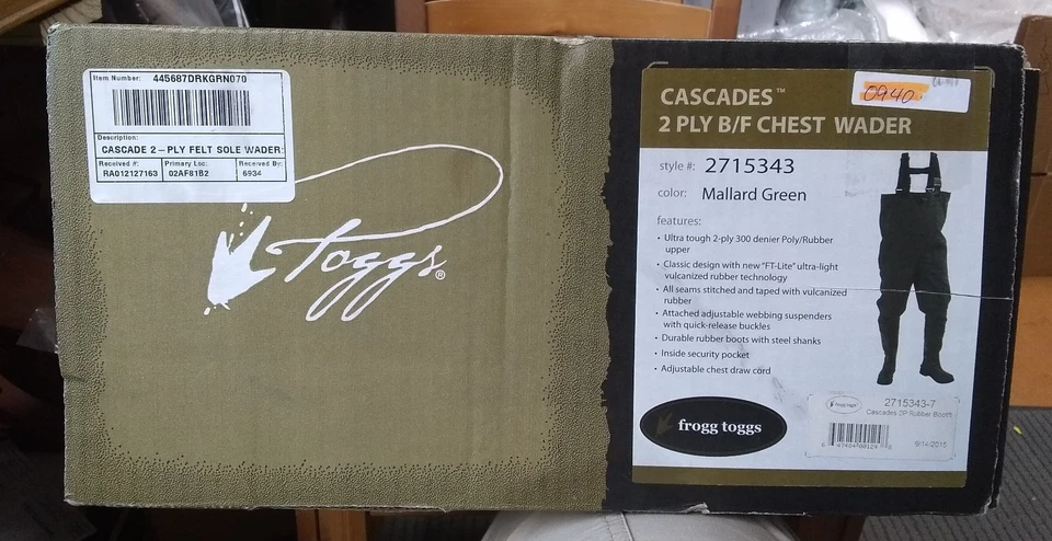 Frogg Toggs CASCADES 2 ply Bootfoot Chest Wader Sizes 7 #2715343 WA1 0940 - Image 4 of 4