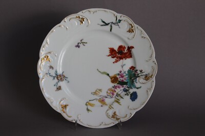 Antikes Haviland & Co Limoges Bunte Blumen Salatteller D 21,5 cm Golddekor (K)