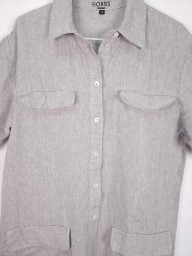 Hobbs Dress Size 10 Shirt Shift 100% Linen Grey Smart Casual Pockets Utility - Picture 6 of 11