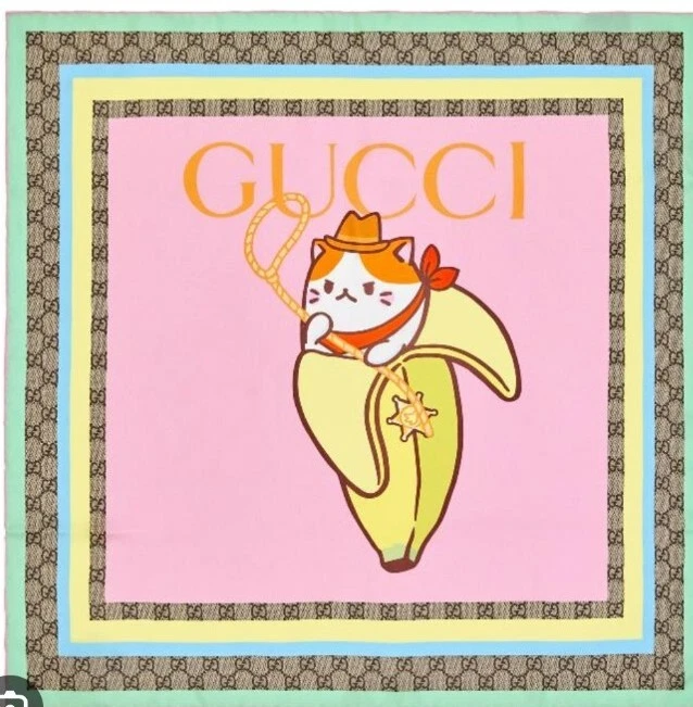 Gucci Bananya GG Web Stars imprimé dessin animé foulard en soie rose 70x70cm étiquettes boîte neuf