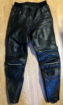 Schwarze Leder Motorrad Hose - Größe: 40 - Marke: Takai