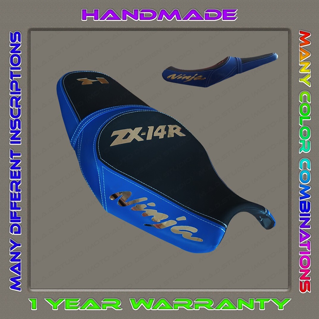 Custom (Black-Blue+Gold-chrome) Seat Cover KAWASAKI ZX14R (ZZR1400
