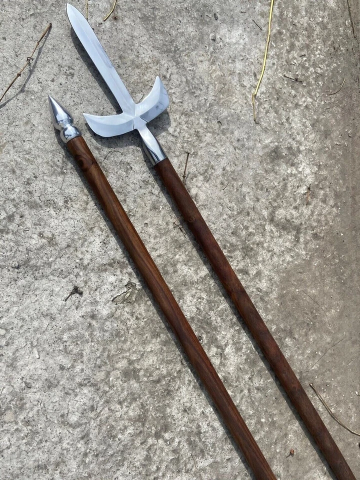 Lança Jumonji Yari medieval feita à mão em aço carbono com cabo de madeira e metal - Imagem 2 de 3