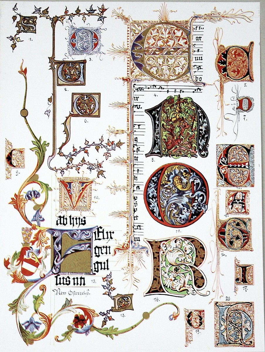 アート・デザイン・音楽 MEDIEVAL &RENAISSANCE MINIATURE PAINTING MINIATURE PAINTING 1914 Historical Ornament Print Middle Ages
