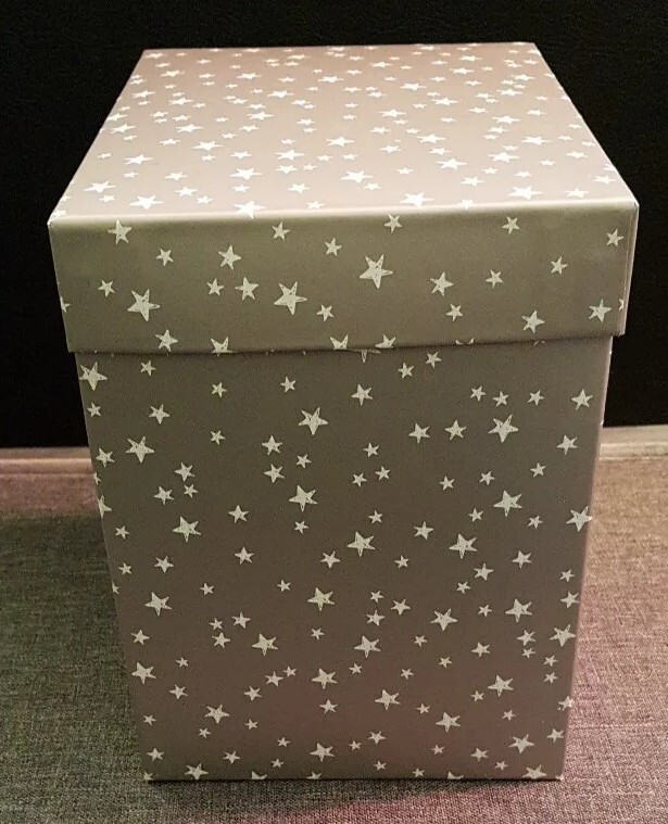 Asda Silver Grey Tall Rectangular Lidded Gift Box With White Star