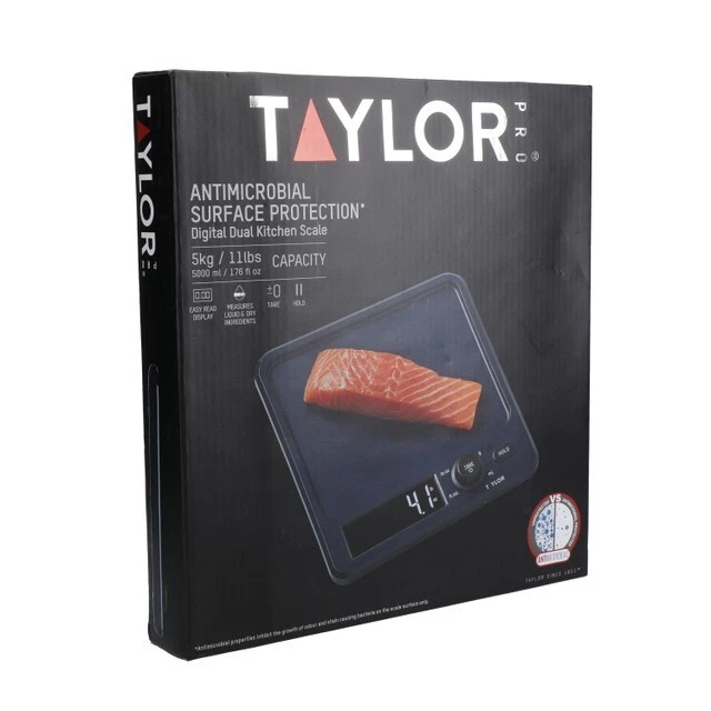 Taylor Pro Digital Antibacterial Kitchen Scales with a backlit LCD screen 5KG