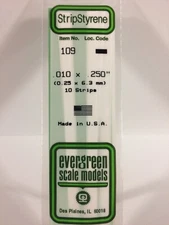 Evergreen # 109 Styrene Strip  .010 x .250 (10) "A Scale MIB