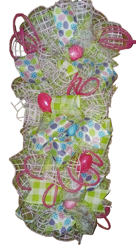 HANDMADE EASTER WREATH EGGS, MESH, RIBBON 28 IN LONG 12 IN WIDE