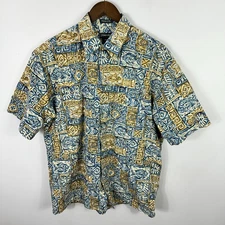St John’s Bay Hawaiian Shirt Men L Blue Island Style Aloha Surf Coastal Resort