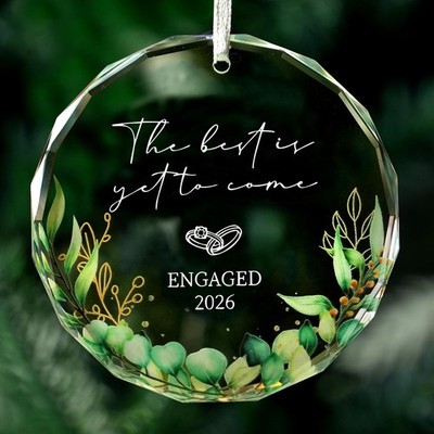 Engaged Glass Ornament 2026 Engagement Gift for Bride-to-Be Newly Engaged Couple