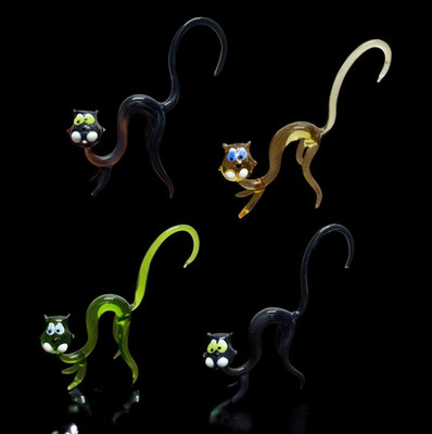 Black Glass Cat Figurine, Glass Figurine Murano Quality Design