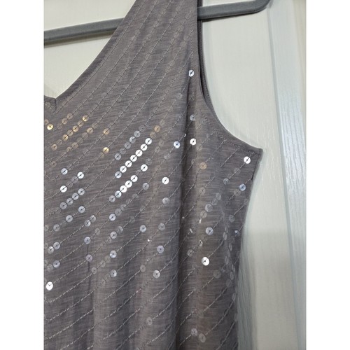 Garnet Hill Gray Full Sequin V-Neck Elegant Sleeveless Maxi Dress, Size Small - Picture 11 of 15
