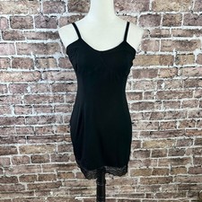 For Love & Lemons Slip Dress Black Lace Trim Nylon Bodycon Mini L