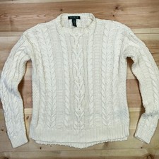 Ralph Lauren Sweater Womens Small Ivory Cable Knit Aran Fisherman Coastal