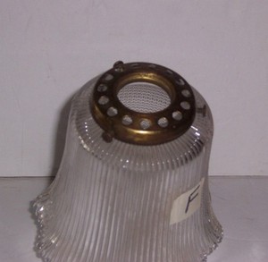 VINTAGE SIGNED HOLOPHANE GLASS SHADE w/BRASS HOLDER 5"LONG 1LB - RIBBED & CROSED