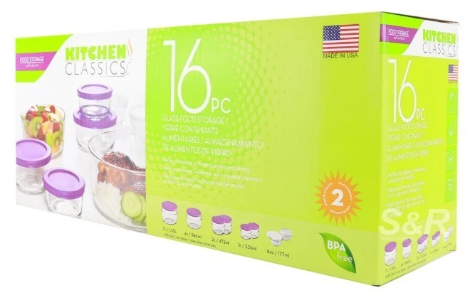 Glass food Containers Kitchen Classics 16 PC Glass Food Storage