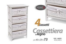 CASSETTIERA 4 CASSETTI VIMINI MOBILETTO SLIM SALVASPAZIO LEGNO 73*40*29cm
