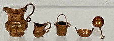 5 Vintage Miniature Dollhouse Copper Kitchen Primitives Ladle Bucket Pitcher