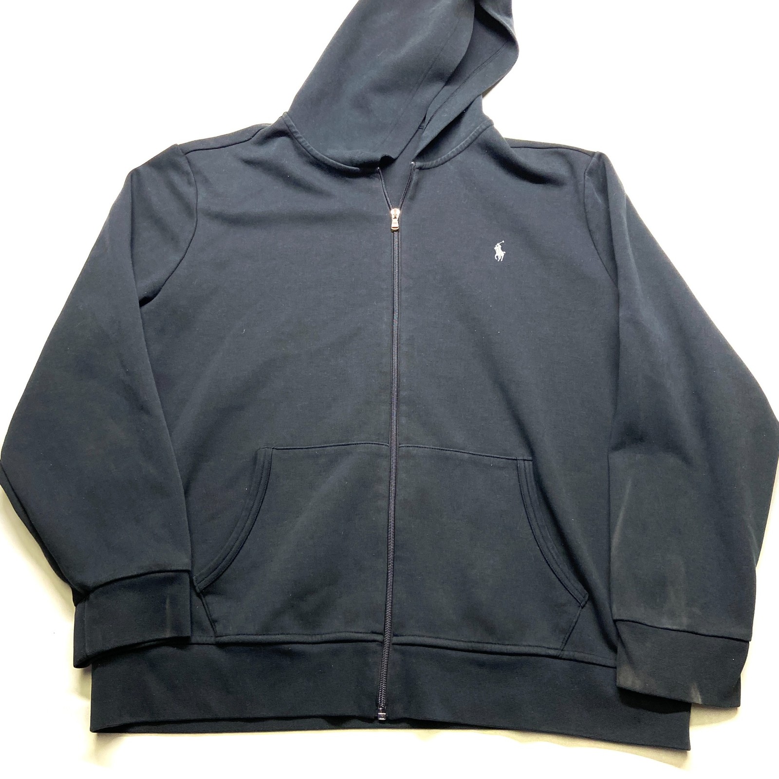 Polo Ralph Lauren felpa con cappuccio uomo 2XL nero ricamato pony manica lunga full zip