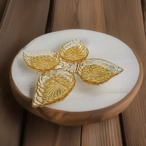 Vintage Bubble Grape Leaf Dishes Anchor Hocking Light Amber Glass Set Of 4