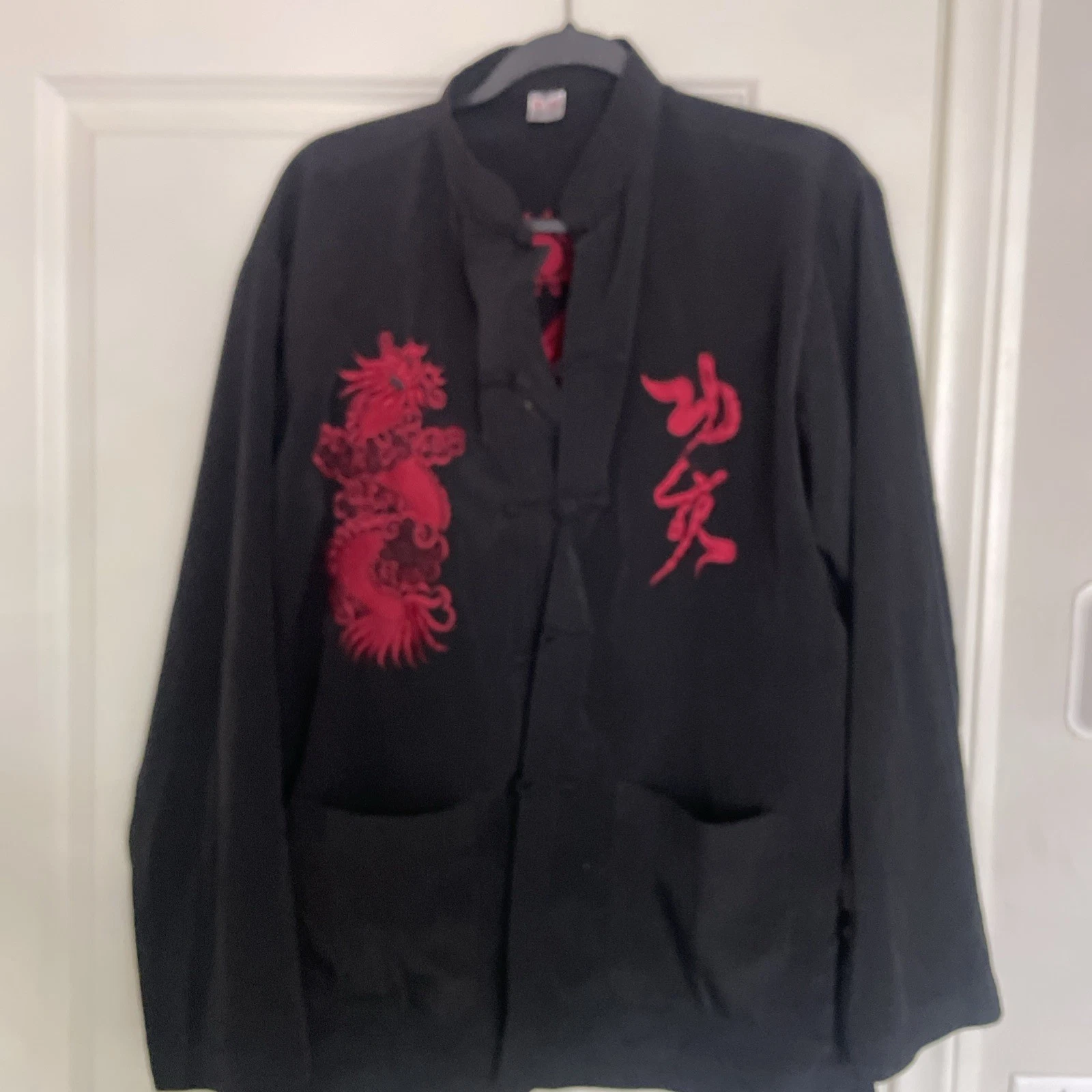 Asian Embroidered Poly Women 1X Jacket Frog Closures Mandarin Collar Topstitched