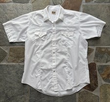 Vtg Ely Cattleman Men L/XL White Pearl Snap Button Pockets Rodeo Cowboy Shirt