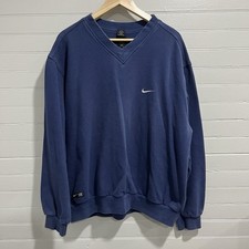 Vintage Nike 18 Golf Navy Blue V Neck Embroidered Swoosh Logo Sweatshirt Large