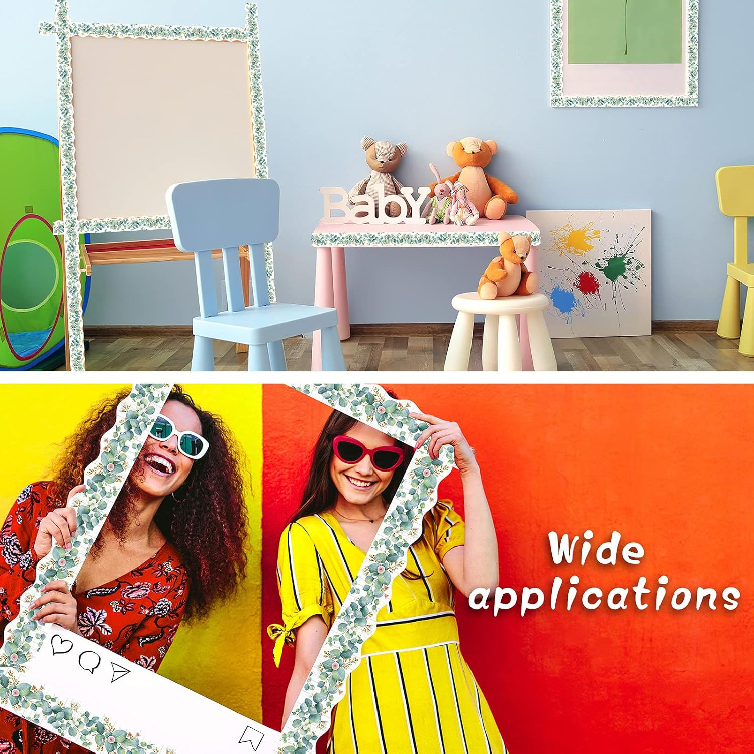 Self Adhesive Eucalyptus Die-Cut Border Trim for Bulletin Boards - Leaves Classr