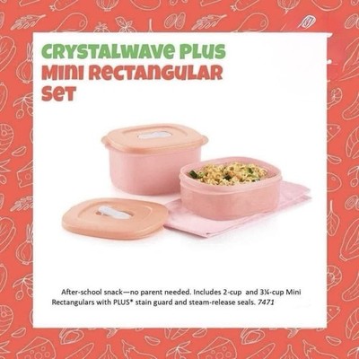 Tupperware Microwave CrystalWave Plus Rectangular Set of 2 Pink 2 & 3.25 Cups