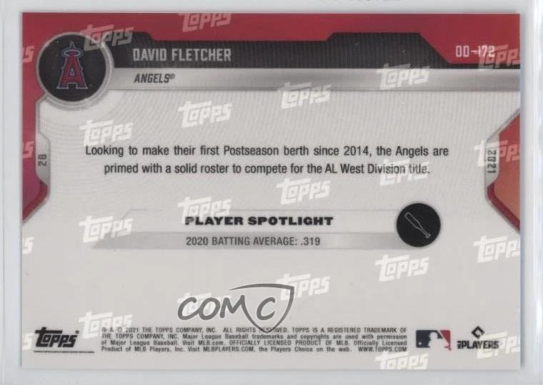 2021 Topps Now Road to Opening Day Blue /49 David Fletcher #OD-172 - Image 2 of 2