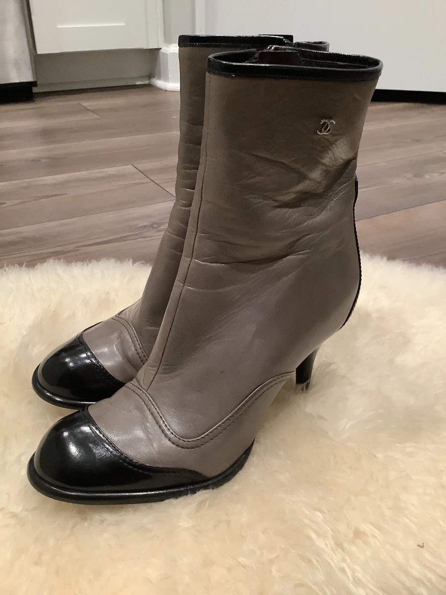 ブラック36 CHANEL Leather Upper Gray Boots for Women for sale | eBay