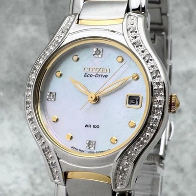 Citizen Eco-Drive Women's Watch Shell Dial Diamond Bezel Automatic 26mm Jewelry