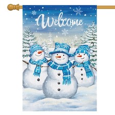 Winter Snowman House Flag, 28x40 Inch, Double Sided, Burlap, Christmas Yard D...