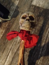 ANTIQUE Folk Art "WALKING STICK CANE WITH SKULL HEAD" Very Unusual SCARY TEETH