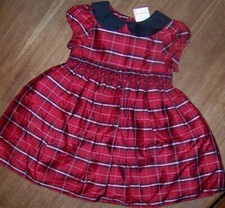 Dress Red Plaid Silk Gymboree Dressy Smocked Girl size 3-6 month New