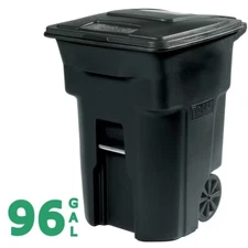 Toter Garbage Trash Can W/ Wheels Attached Lid 96 Gallon Black Rolling Outdoor