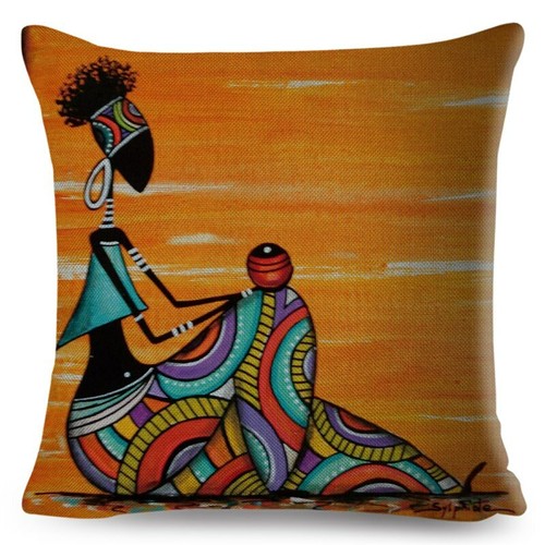 Orange Abstract Painting Africa life Collection African Woman Home Decor Pillow - Picture 20 of 38