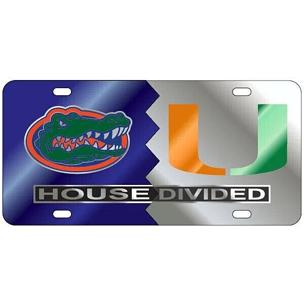 FLORIDA GATORS / MIAMI HURRICANES Mirrored HOUSE DIVIDED License Plate